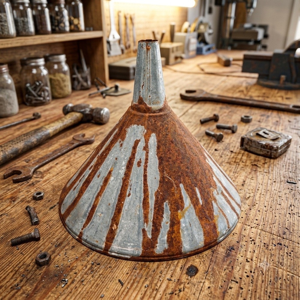 Vintage Galvanized Metal Funnel Large 12.5" Industrial Rusted Farmhouse Decor